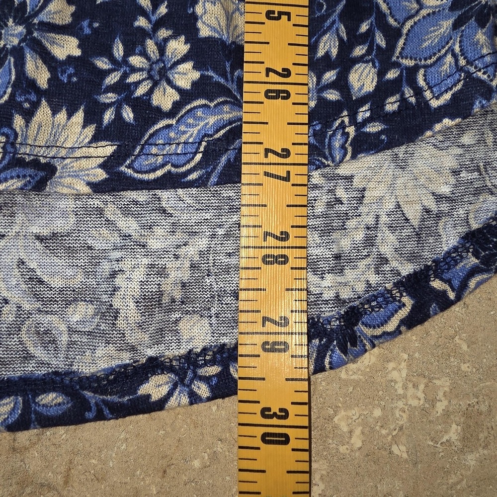 Rachel Zoe Linen Top Women 2X Blue Floral Scoop Neck Tunic Beachy Coastal Resort - Picture 8 of 11